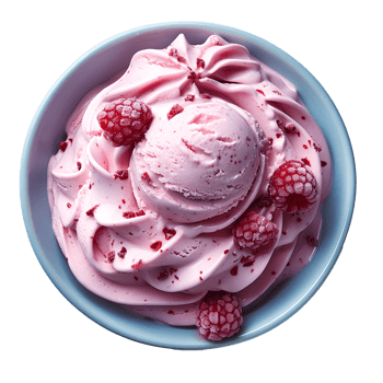 Strawberry ice cream bowl . strawberry ice cream in ceramic bowl top view . Summertime dessert strawberry ice cream flat lay isolated png