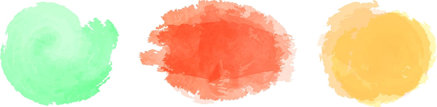 A set of multicolored watercolor stains. Isolated illustrations on white background.Colorful transparent backgrounds for your advertising and presentations vector