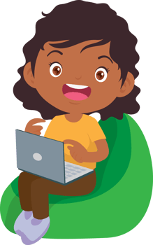 child relax with mobile gadget sitting on beanbag png