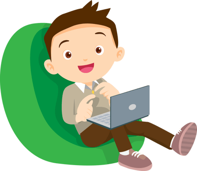 child relax with mobile gadget sitting on beanbag png