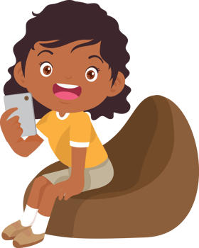 child relax with mobile gadget sitting on beanbag png