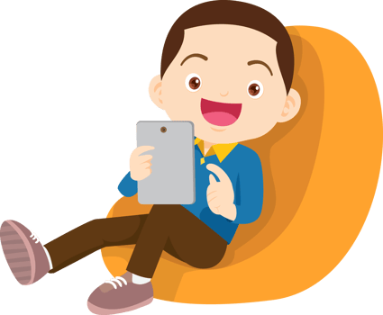 child relax with mobile gadget sitting on beanbag png