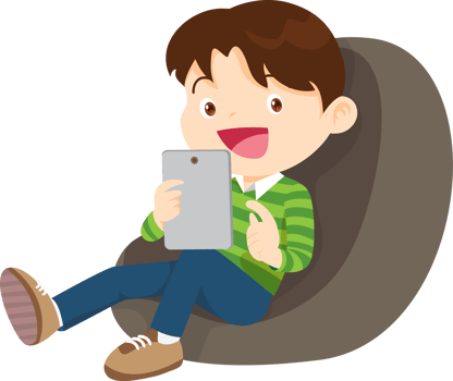 child relax with mobile gadget sitting on beanbag png