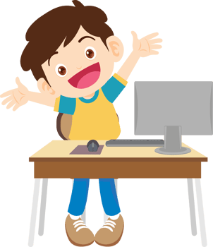 children using computer on desk png
