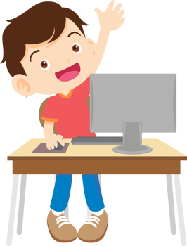 children using computer on desk png