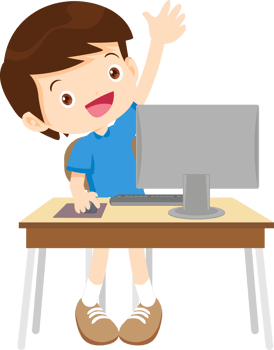children using computer on desk png
