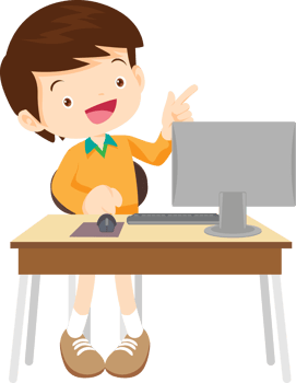 children using computer on desk png