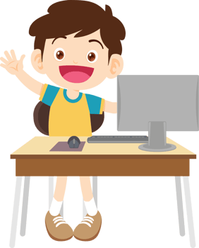 children using computer on desk png