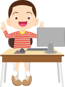 children using computer on desk png