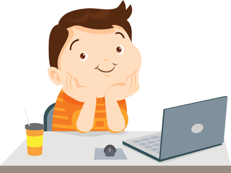 cute child sitting use computer to study png