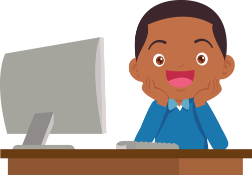 cute child sitting use computer to study png