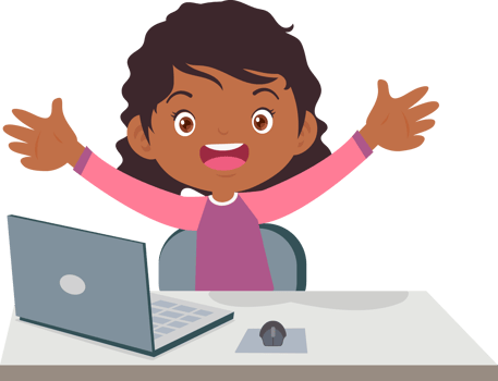 cute child sitting use computer to study png
