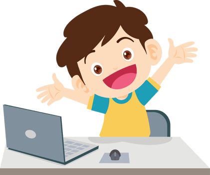 cute child sitting use computer to study png