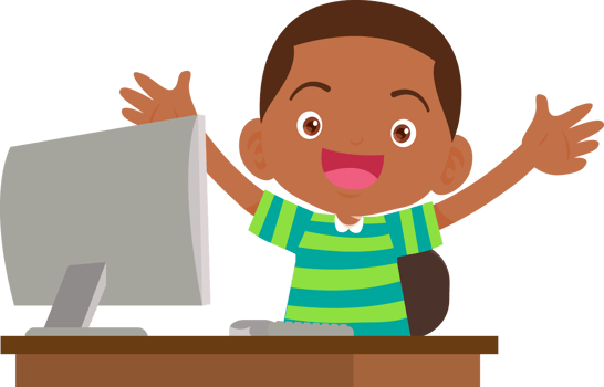 cute child sitting use computer to study png