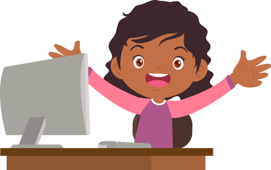 cute child sitting use computer to study png