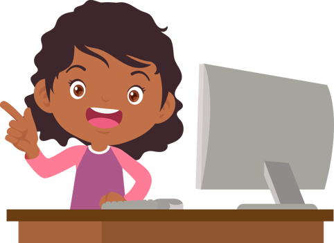 cute child sitting use computer to study png