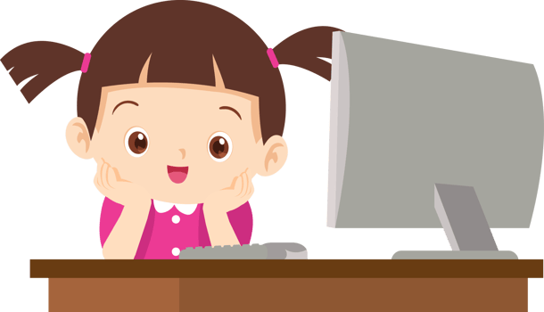 cute child sitting use computer to study png