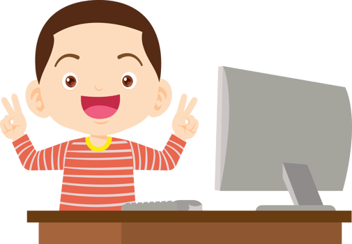 cute child sitting use computer to study png