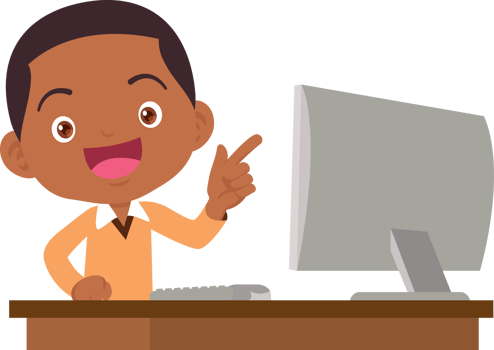 cute child sitting use computer to study png