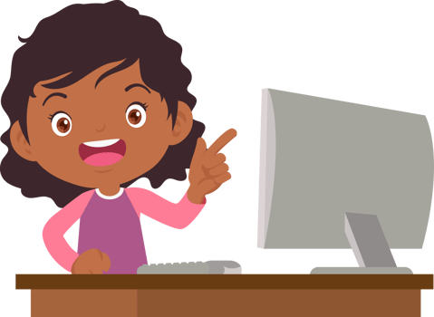 cute child sitting use computer to study png