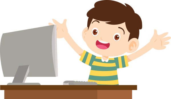 cute child sitting use computer to study png