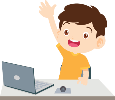 cute child sitting use computer to study png