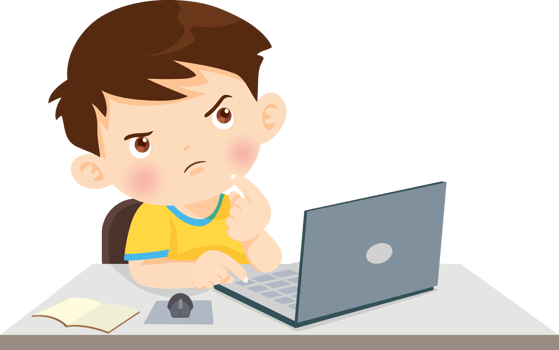 cute child sitting use computer to study png