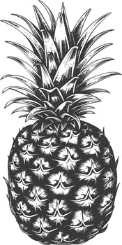 Detailed black and white pineapple sketch vector