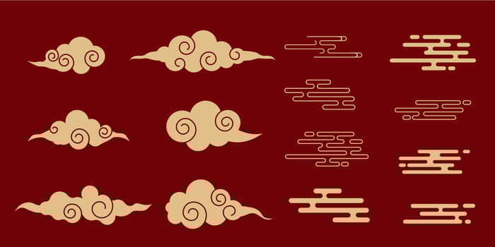 Japanese cloud set, asian traditional wavy curly ornament. China ornament, eastern decoration doodle, line. Clouds flow with the wind in the sky . vector