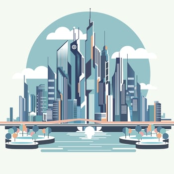 abstract futuristic city skyline, future city background, retro illustration, flat illustration vector