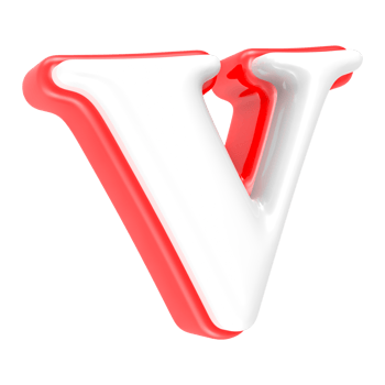 Red Alphabet with White 3D Rendering Letter v png