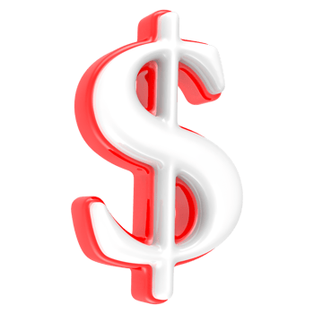 Red Number with White 3D Rendering Dollar png