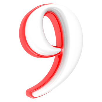 Red Number with White 3D Rendering Number 9 png