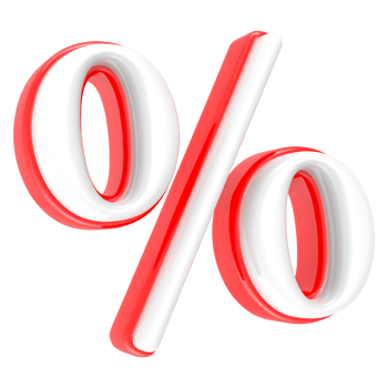 Red Number with White 3D Rendering Percent png