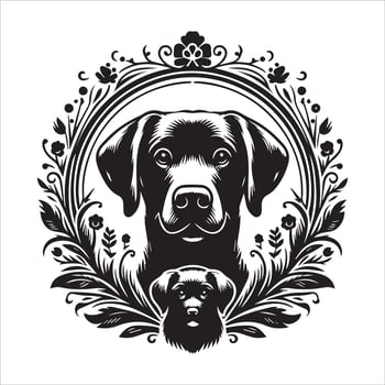 A collage of dog a plant in an illustrated frame risograph silhouette white background vector