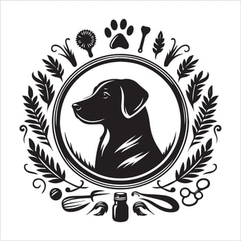 A collage of dog a plant in an illustrated frame risograph silhouette white background vector