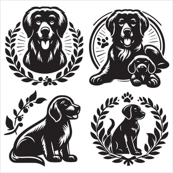 A collage of dog a plant in an illustrated frame risograph silhouette white background vector