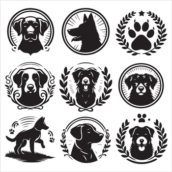 A collage of dog a plant in an illustrated frame risograph silhouette white background vector