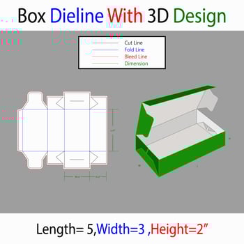 Haf snap lock L 5, W 3, H 2 inch Dieline Template With 3d Design vector