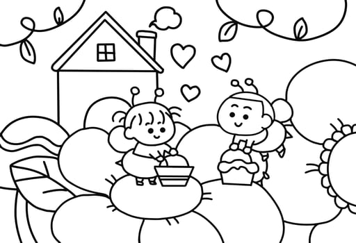 Two little children collecting honey. vector