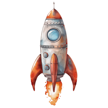 cute watercolor rocket in space on isolated background png