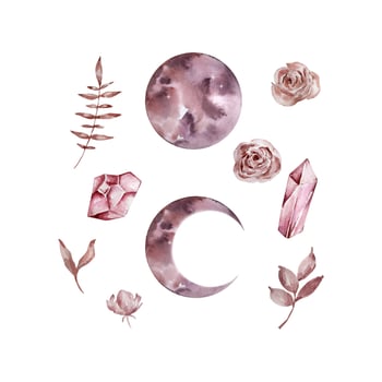 Watercolor boho moon set vector