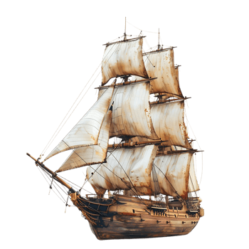 Old Vintage Wooden Ship Sails with White Sails Illustration png