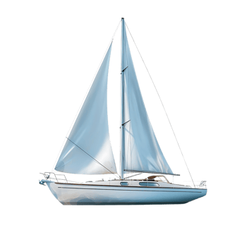 White Sailboat Illustration with Blue Sky and Ocean Background png