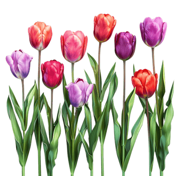 Colorful Tulip Bouquet Illustration - Black Background png