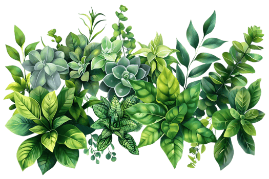 Green Leaves Illustration - Lush Tropical Foliage Arrangement png