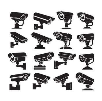 cctv icons, surveillance camera icons set vector