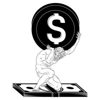 Titan Atlas, from the Greek mythology, holding an economic graph on his shoulders png