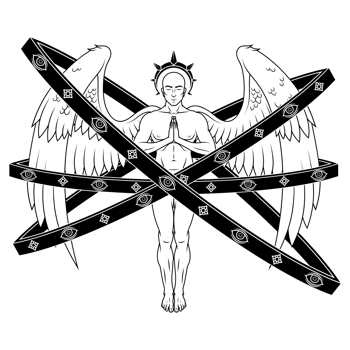 Praying angel with hoops, angelic throne of the Catholic religion, archangel with halo png