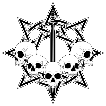 evil skull and intertwined pentagram png